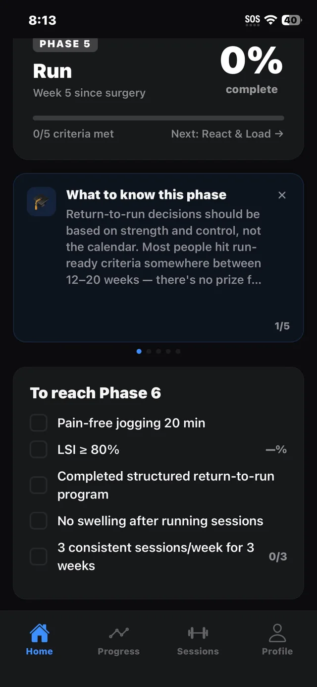 ACL Strong home screen in Phase 5, Run